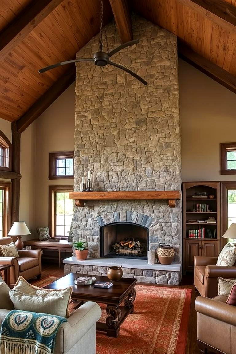 Rustic Stone Fireplace - 24 3 Sided Fireplace Ideas