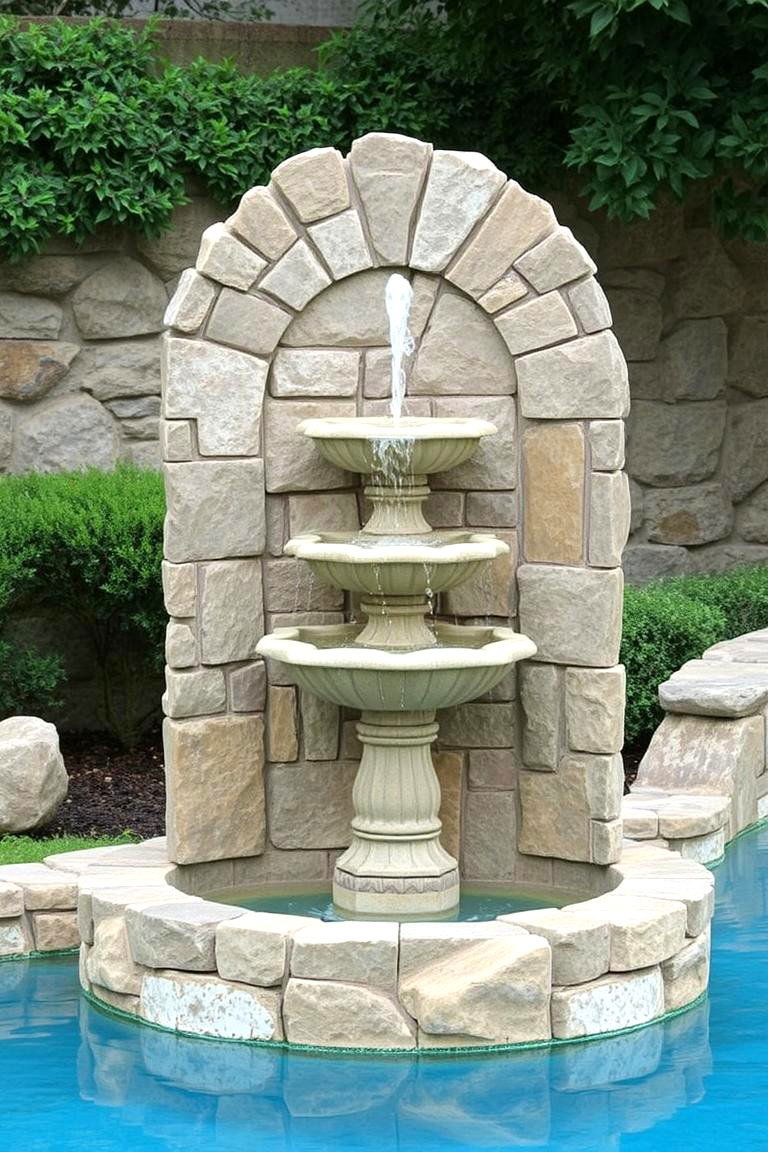 Rustic Stone Fountain - 24 Pool Fountain Ideas