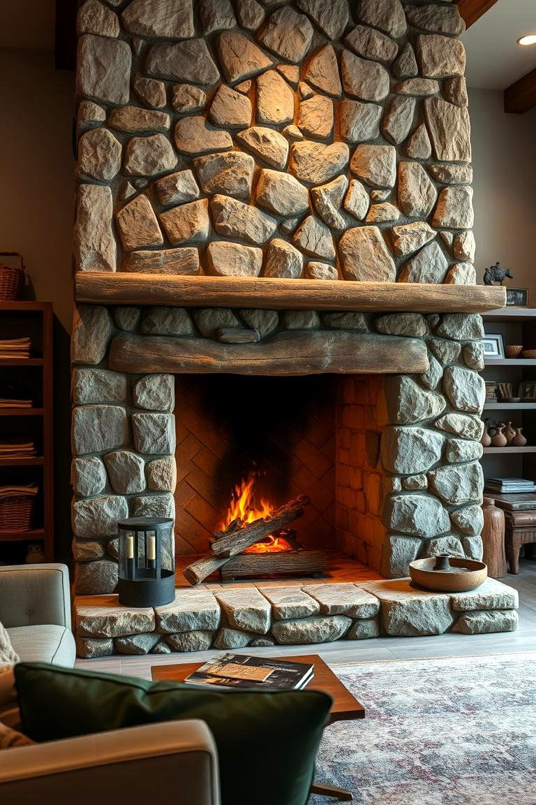 Rustic Stone Hearth - 24 Stone Fireplace Ideas