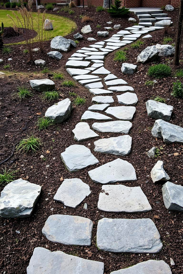 Rustic Stone Pathway - 24 Down Sloped Backyard Ideas