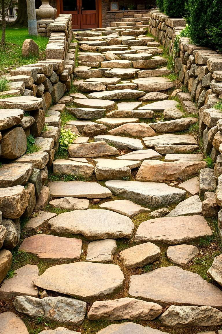 Rustic Stone Steps - 24 Front Walkway Ideas