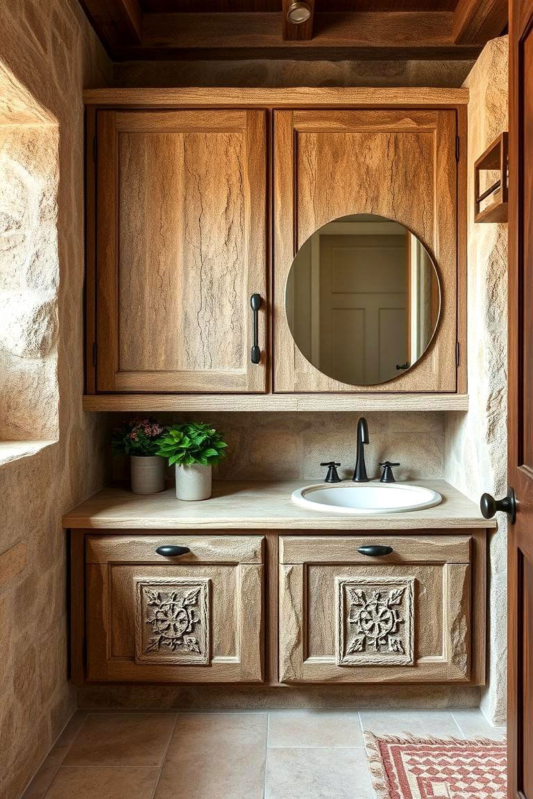 Rustic Stone Storage Cabinets - 24 Stone Bathroom Ideas
