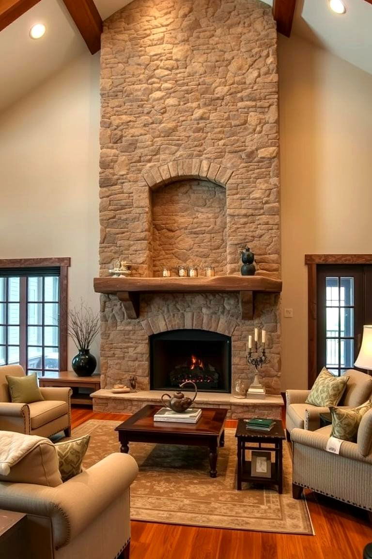 Rustic Stone Surround - 24 Two-story Fireplace Ideas
