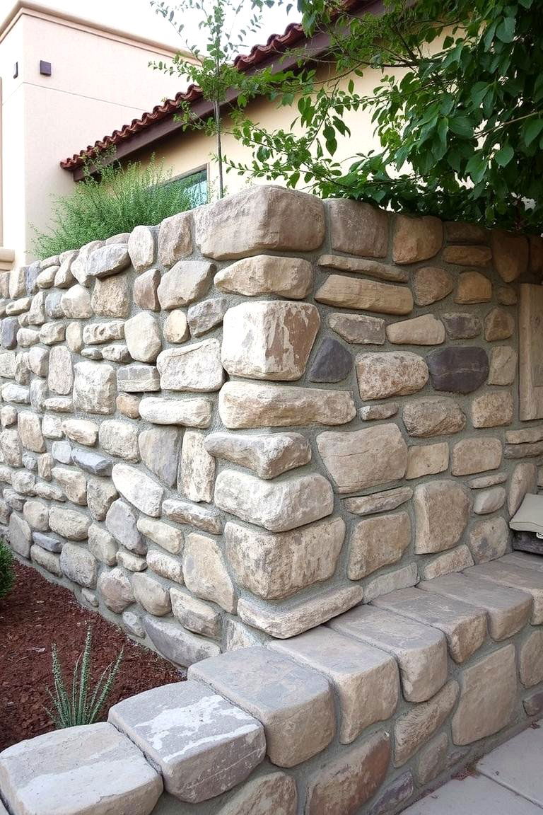 Rustic Stone Walls - 24 front yard spanish style landscaping ideas