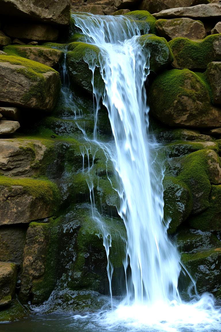 Rustic Stone Waterfall with Moss - 24 Backyard Waterfall Ideas