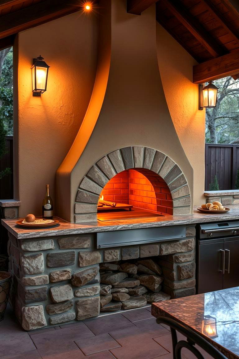 Rustic Stucco Pizza Oven - 24 Stucco Outdoor Kitchen Ideas
