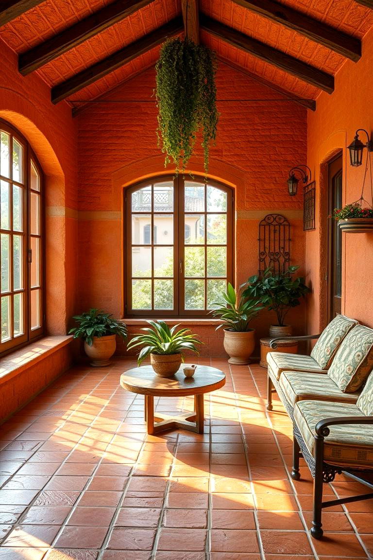 Rustic Terracotta Charm - 24 Sunroom Tile Floor Ideas