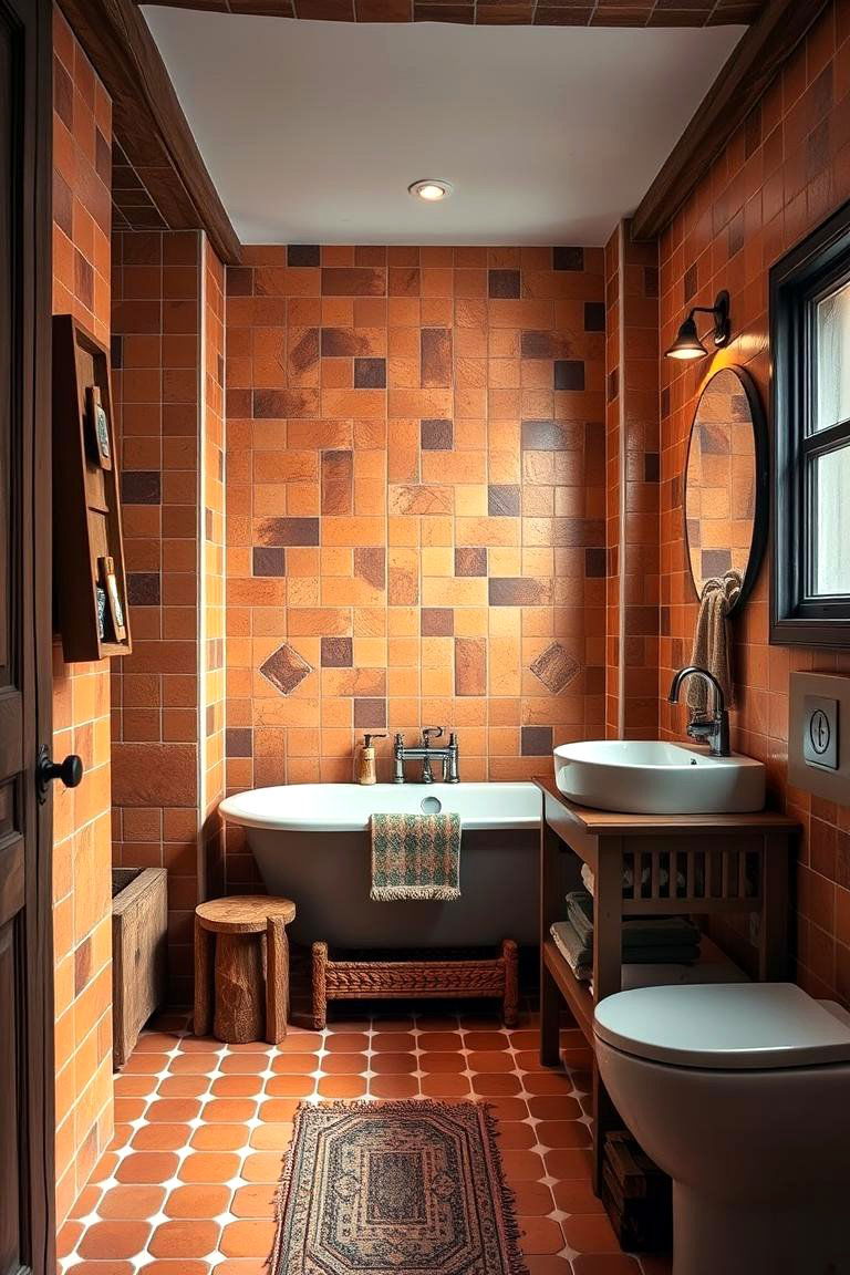 Rustic Terracotta Tiles for Warmth - 24 Bathroom Backsplash Ideas