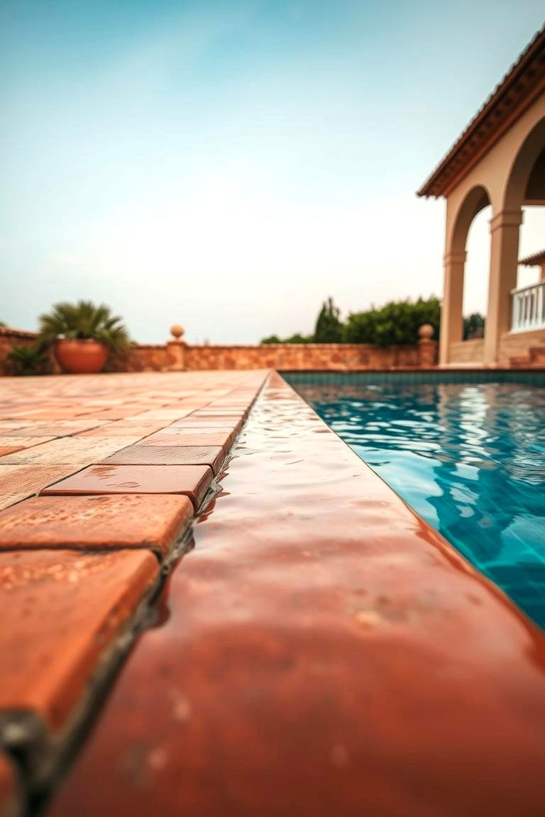 Rustic Terracotta Tiles - 24 Waterline Pool Tile Ideas