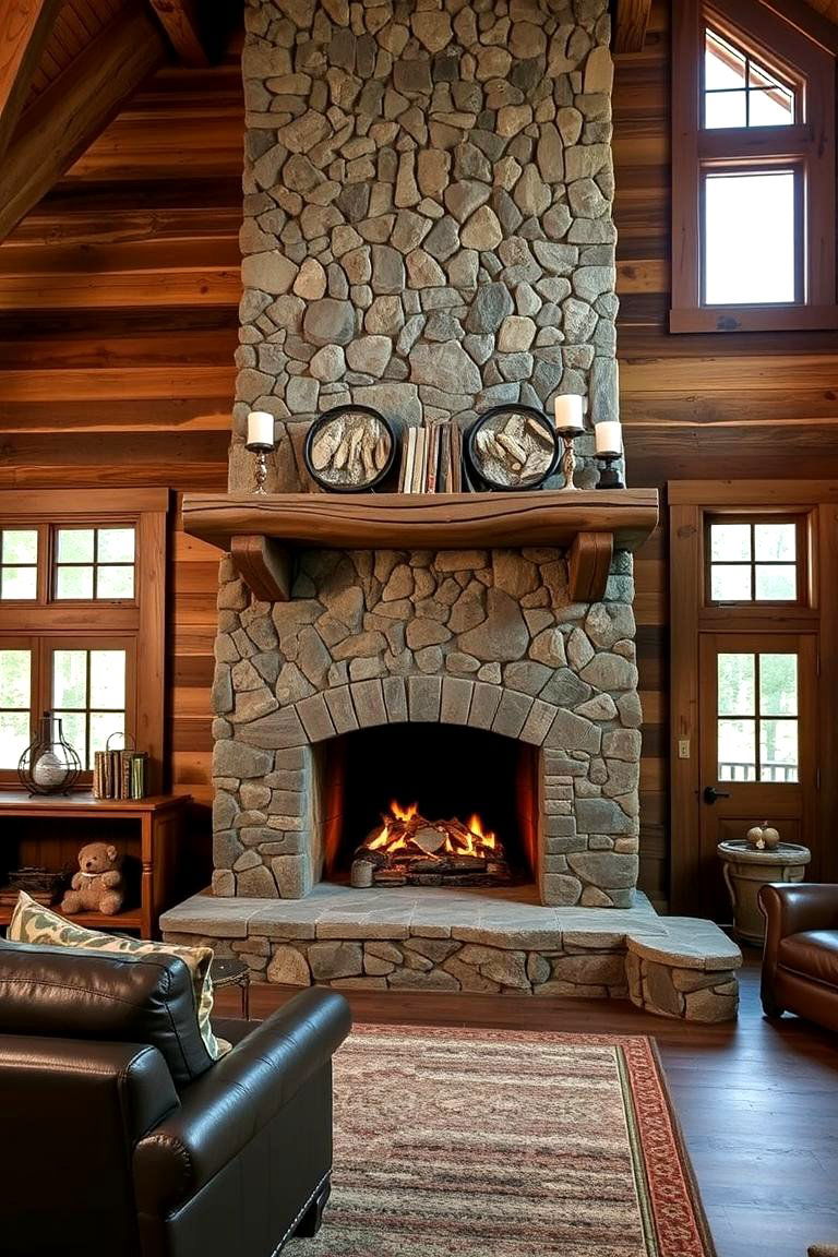Rustic Timber Warmth - 24 Double-sided Fireplace Ideas