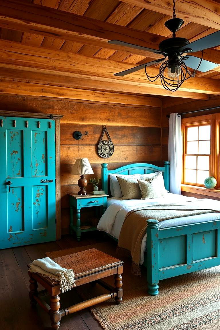 Rustic Turquoise Farmhouse Touch - 24 Turquoise Bedroom Ideas