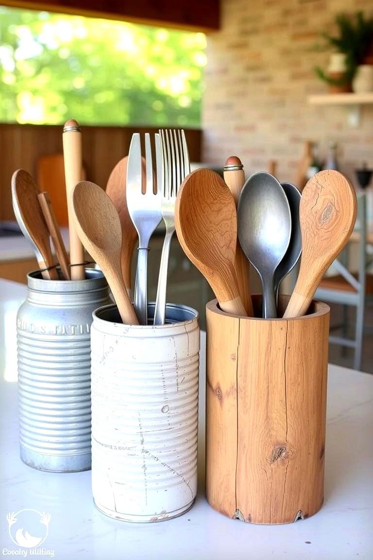 Rustic Utensil Holders - 24 Rustic Outdoor Kitchen Ideas