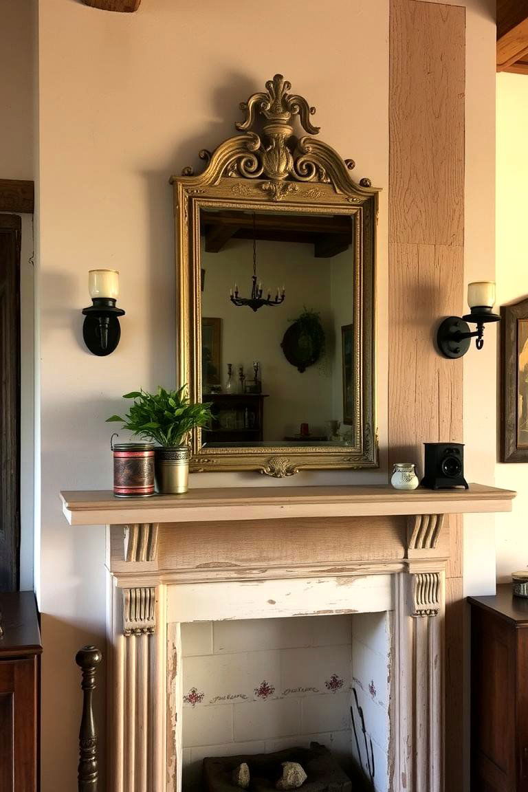 Rustic Vintage Mirror Charm - 24 Mirror Over Fireplace Ideas