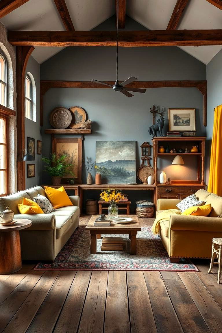 Rustic Warmth Grey Foundations with Yellow Highlights - 24 Grey and Yellow Living Room Ideas