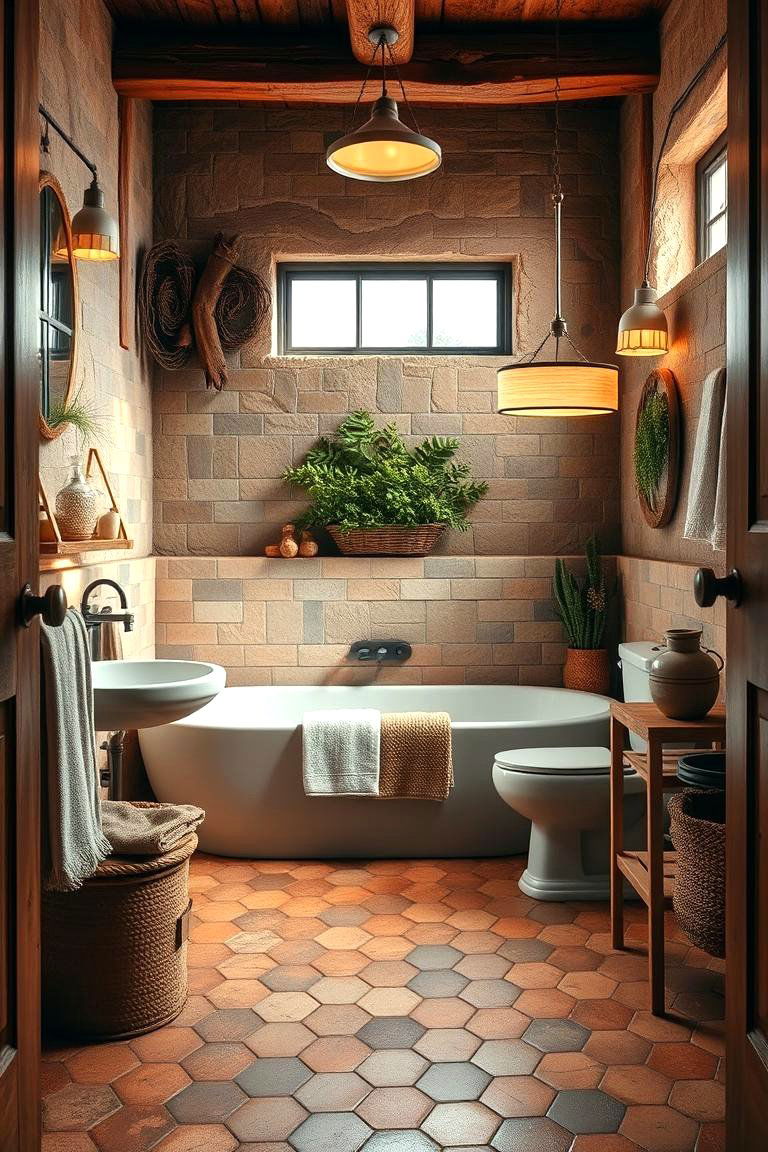 Rustic Warmth and Comfort - 24 Bathrooms With Hexagon Tile Floors