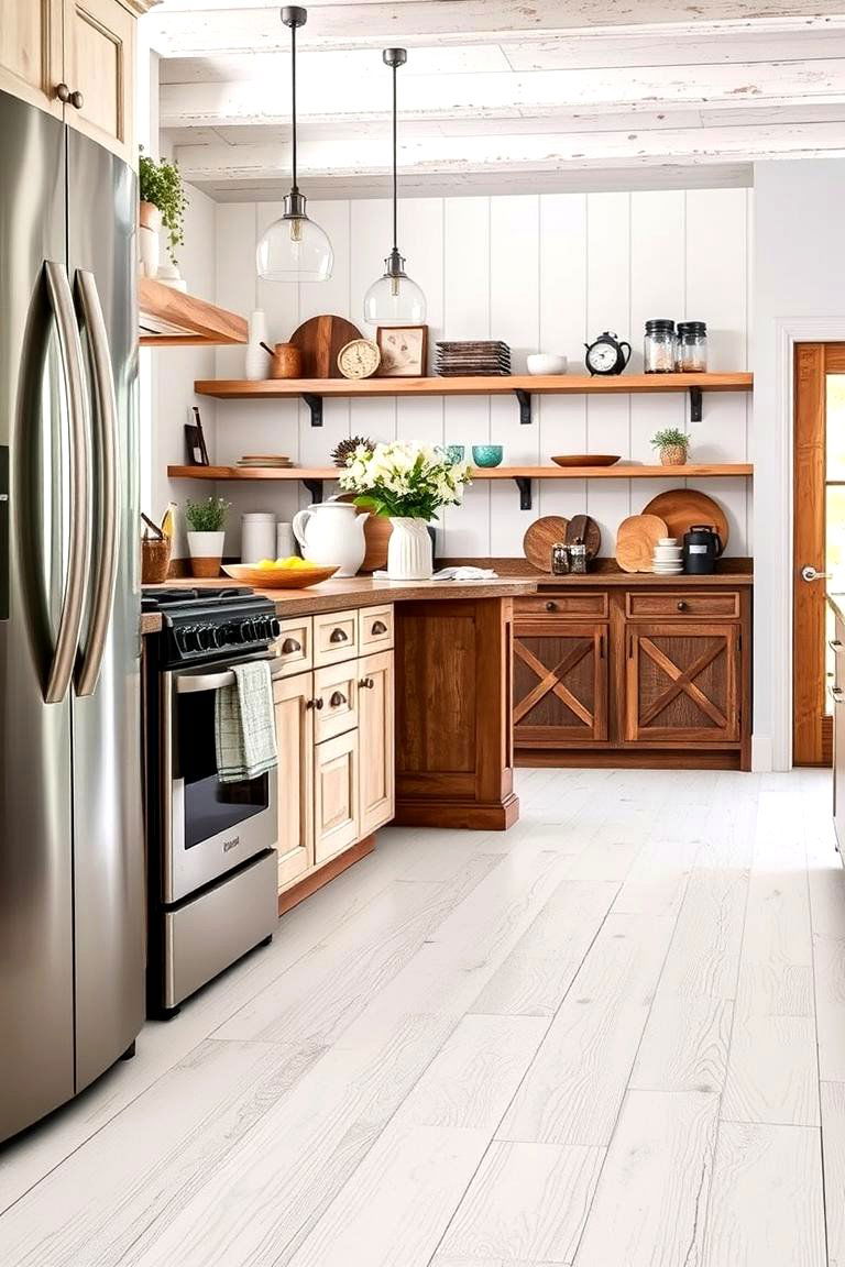 Rustic White Wood Look Planks - 24 White Kitchen Floor Ideas