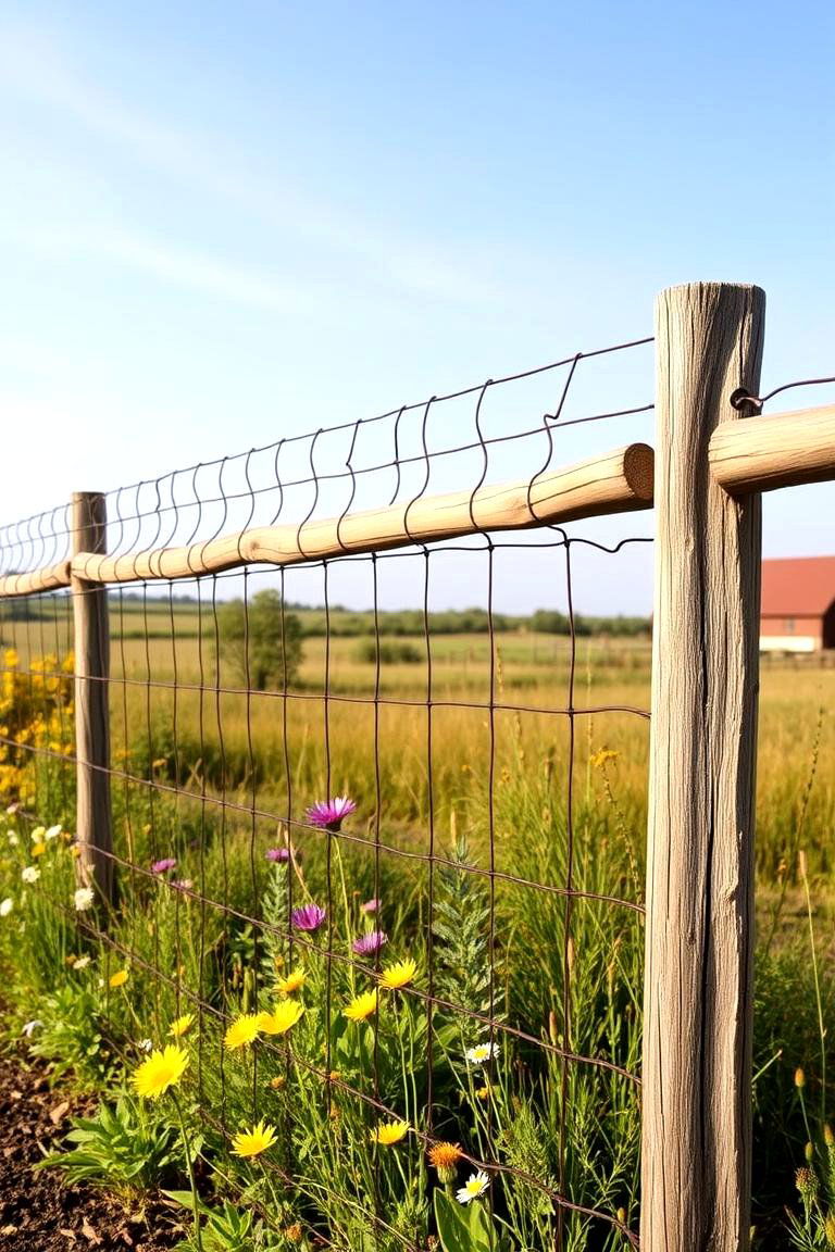 Rustic Wire and Wood Fence - 24 Front Yard Fence Ideas