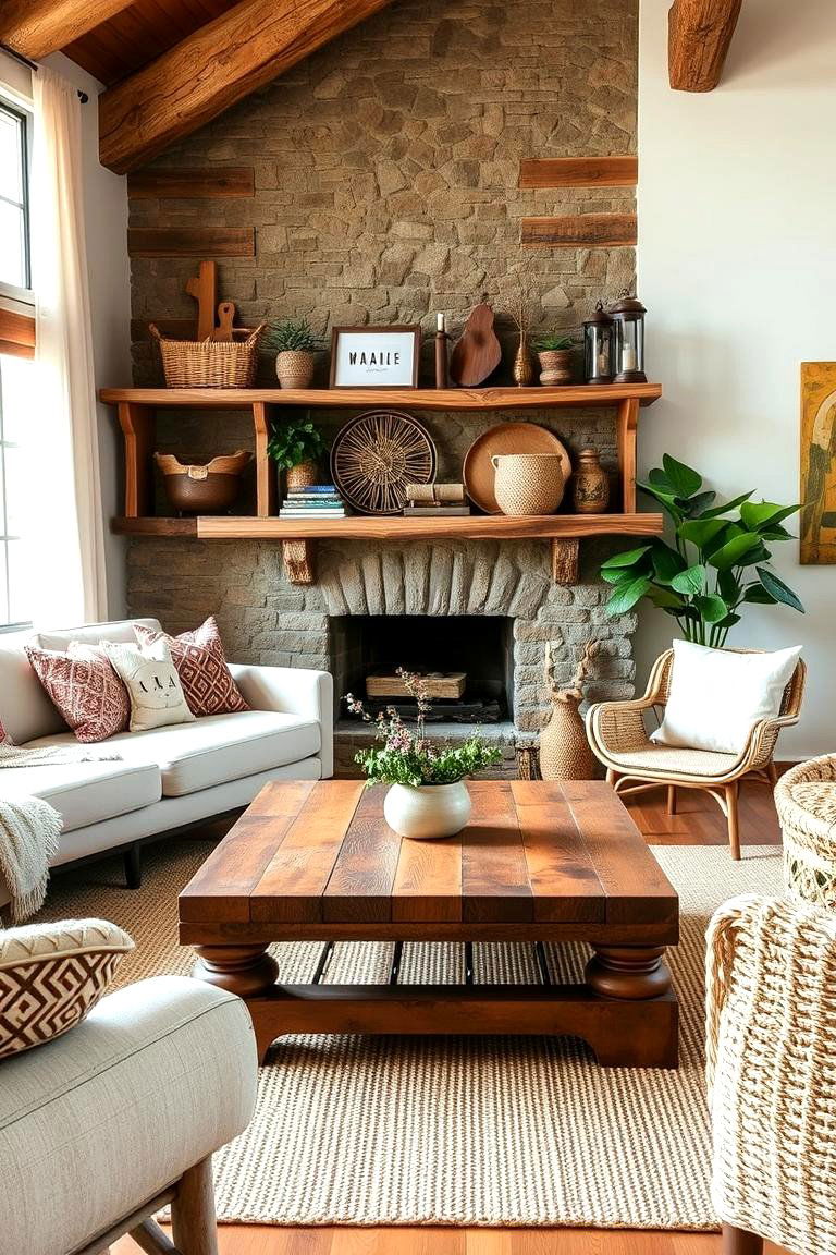 Rustic Wood Accents - 24 Neutral Boho Living Room Ideas