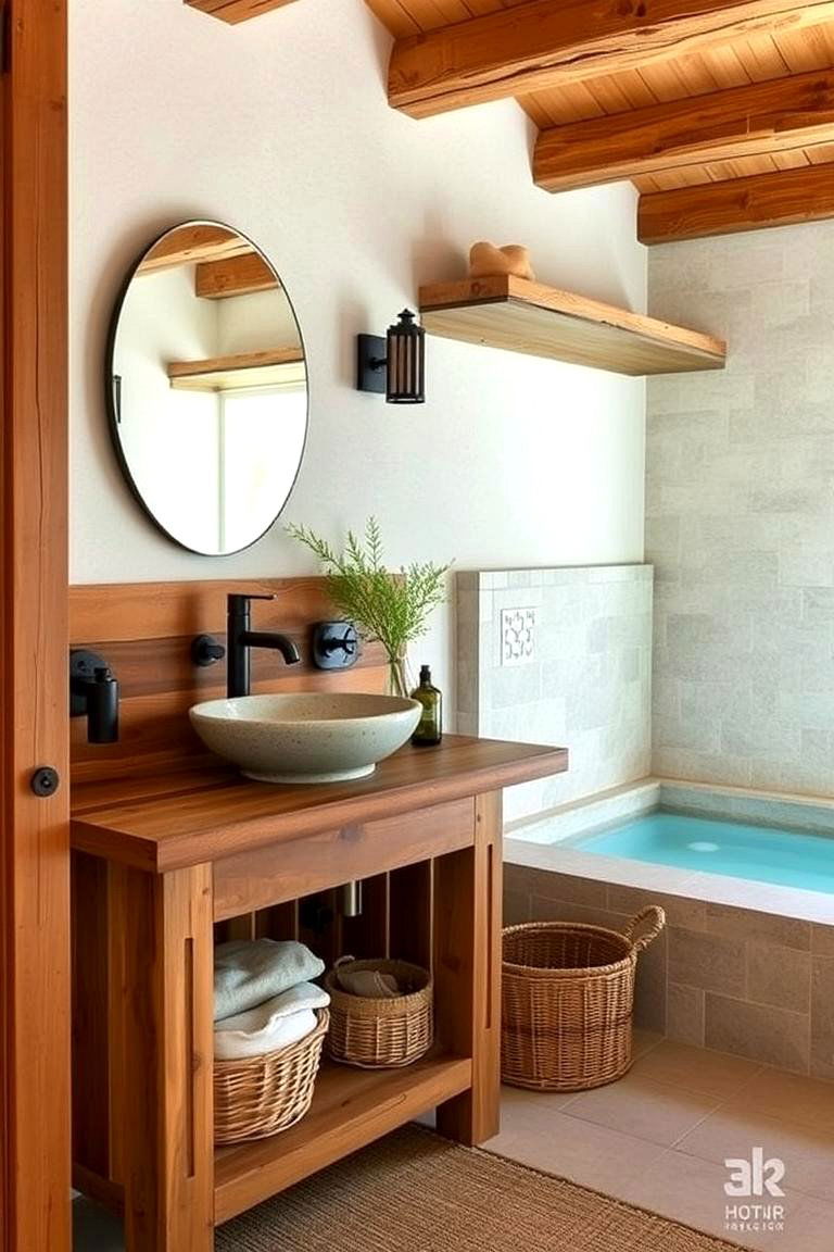 Rustic Wood Accents - 24 Pool Bathroom Ideas