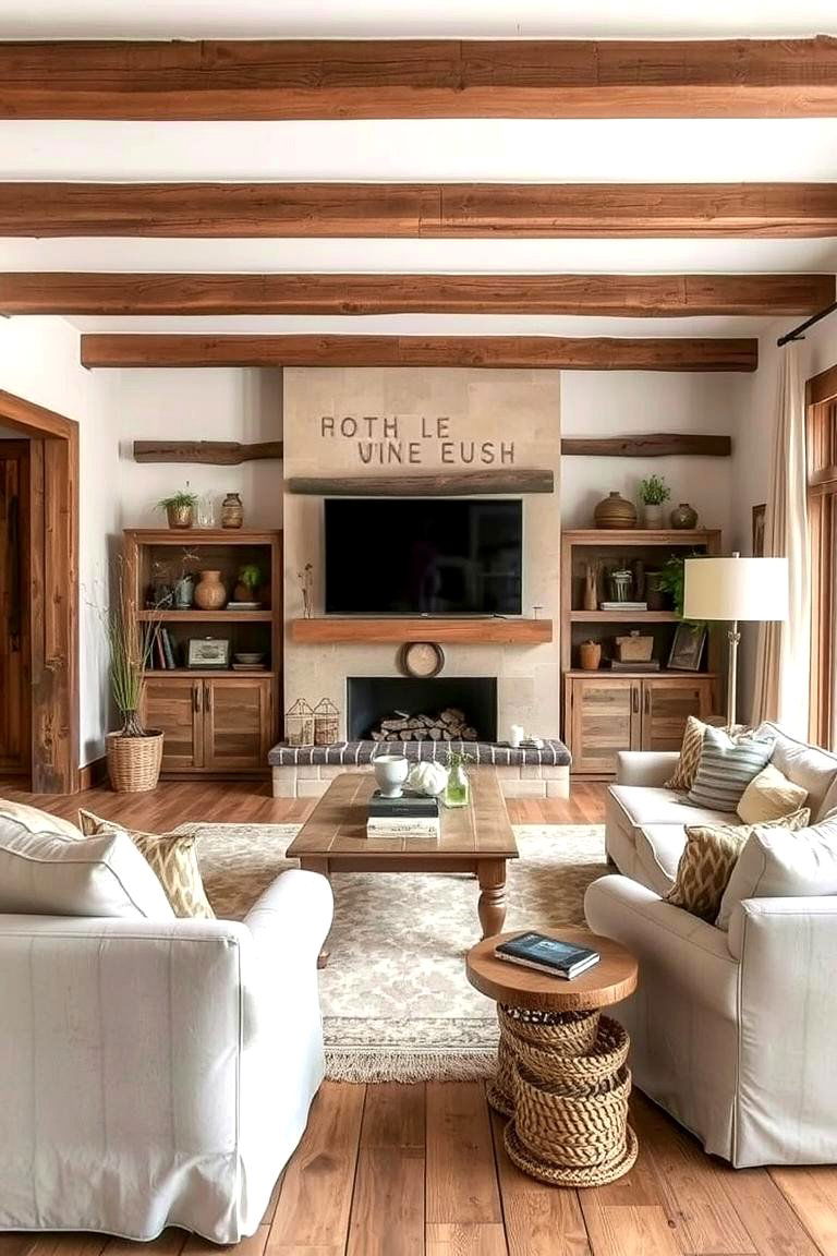 Rustic Wood Accents - 24 Pottery Barn Living Room Ideas