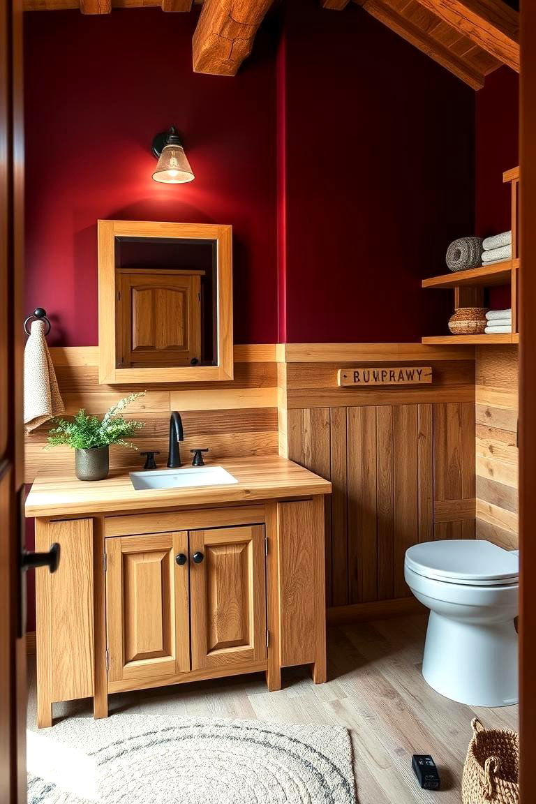 Rustic Wood Accents - 24 Burgundy Bathroom Ideas