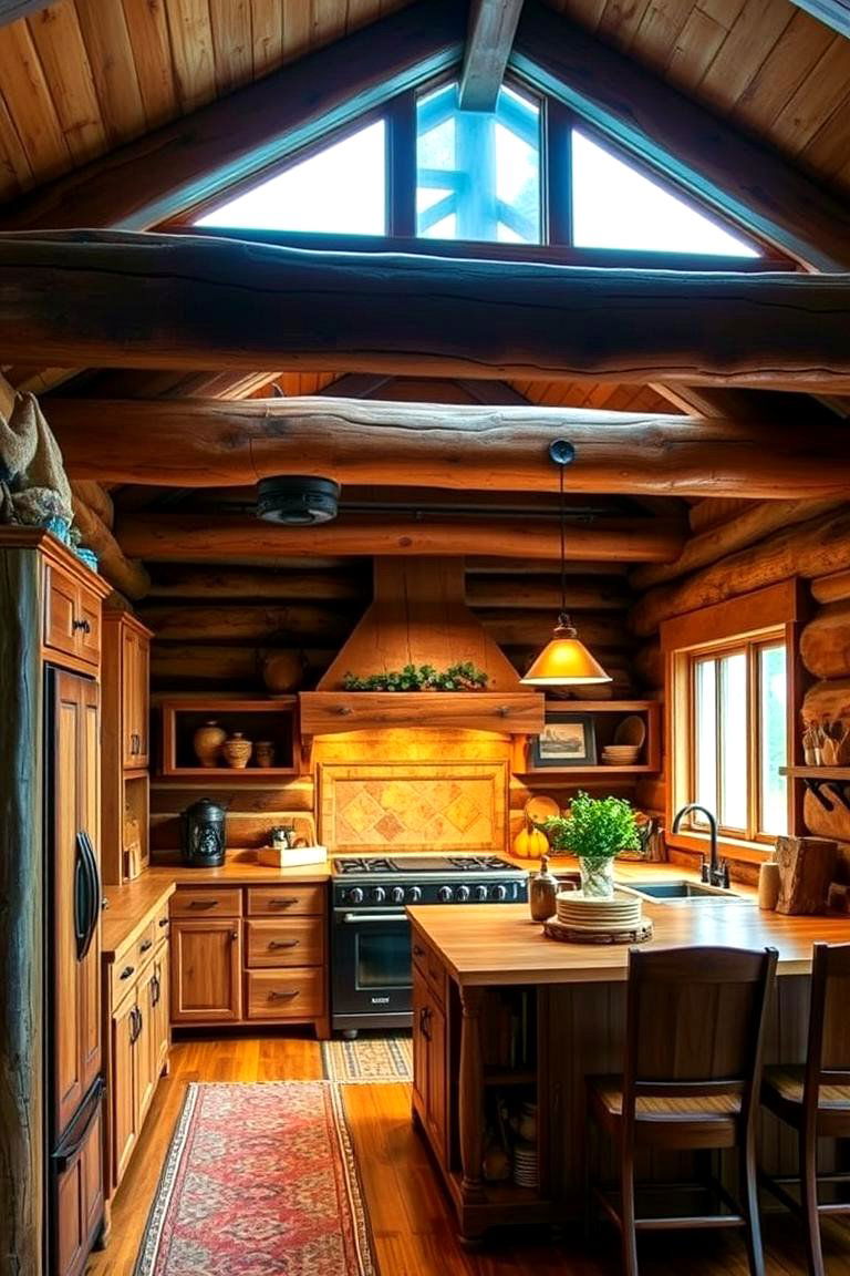 Rustic Wood Beam Accents - 24 Log Cabin Kitchen Design Ideas