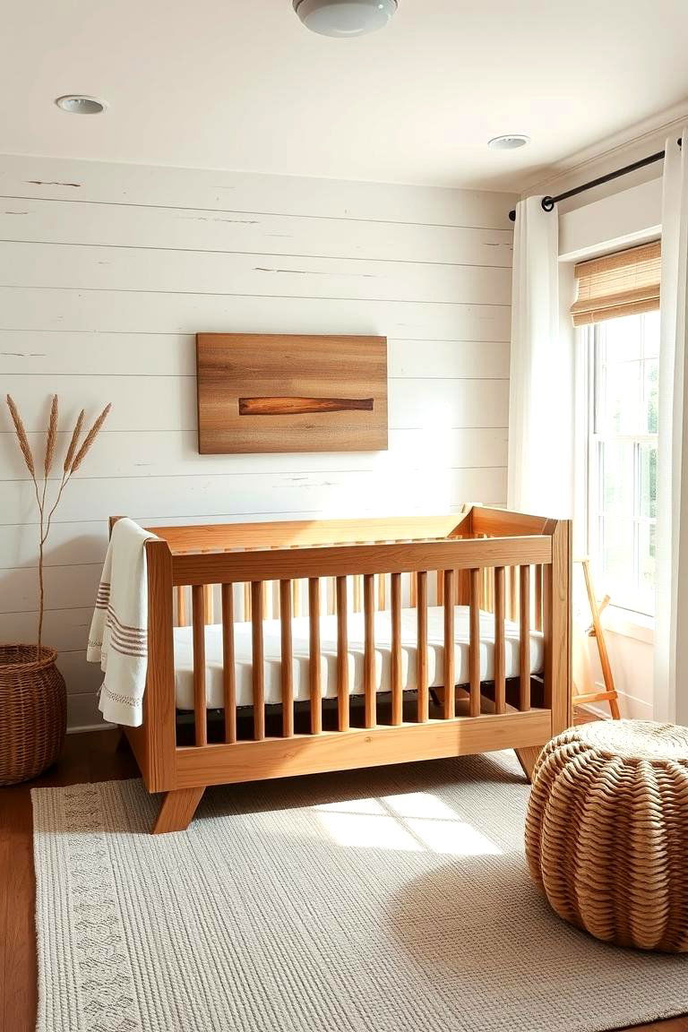 Rustic Wood Crib Charm - 24 Farmhouse Nursery Ideas