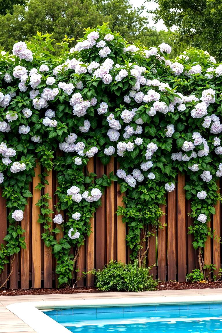 Rustic Wood Fence with Climbers - 24 Above Ground Pool Landscaping Ideas