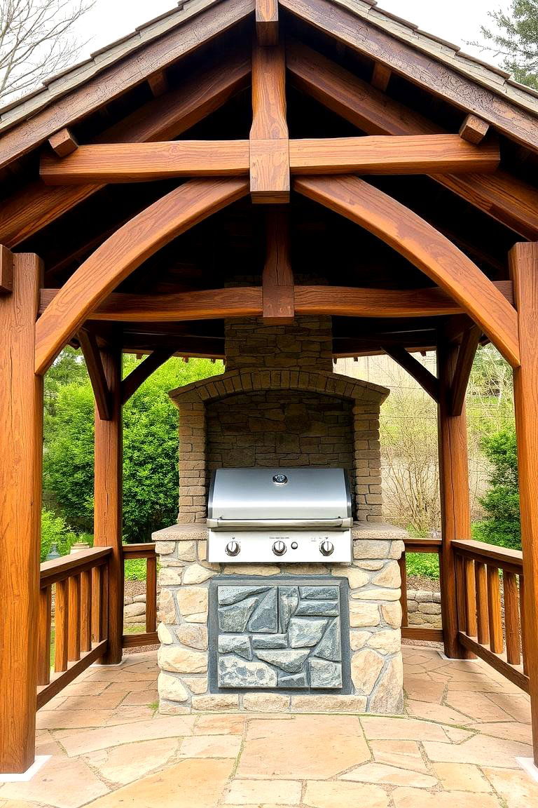 Rustic Wood Gazebo Kitchen - 24 Outdoor Kitchen with a Gazebo Ideas