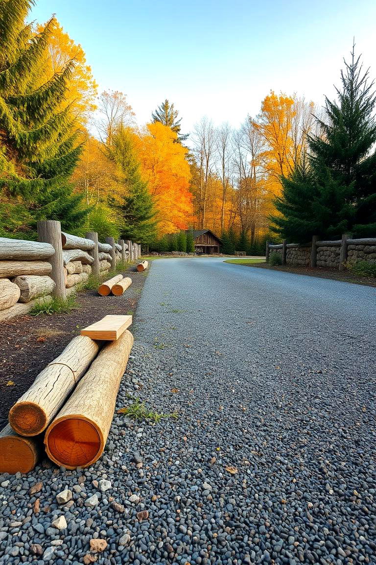 Rustic Wood Log Accent Border - 24 Gravel Driveway Edging Ideas