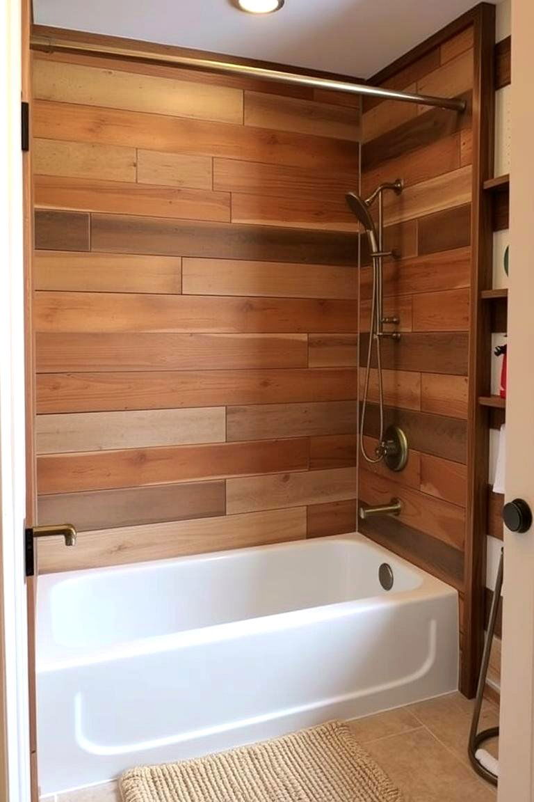 Rustic Wood Look Paneling - 24 Tub-shower Combo Ideas