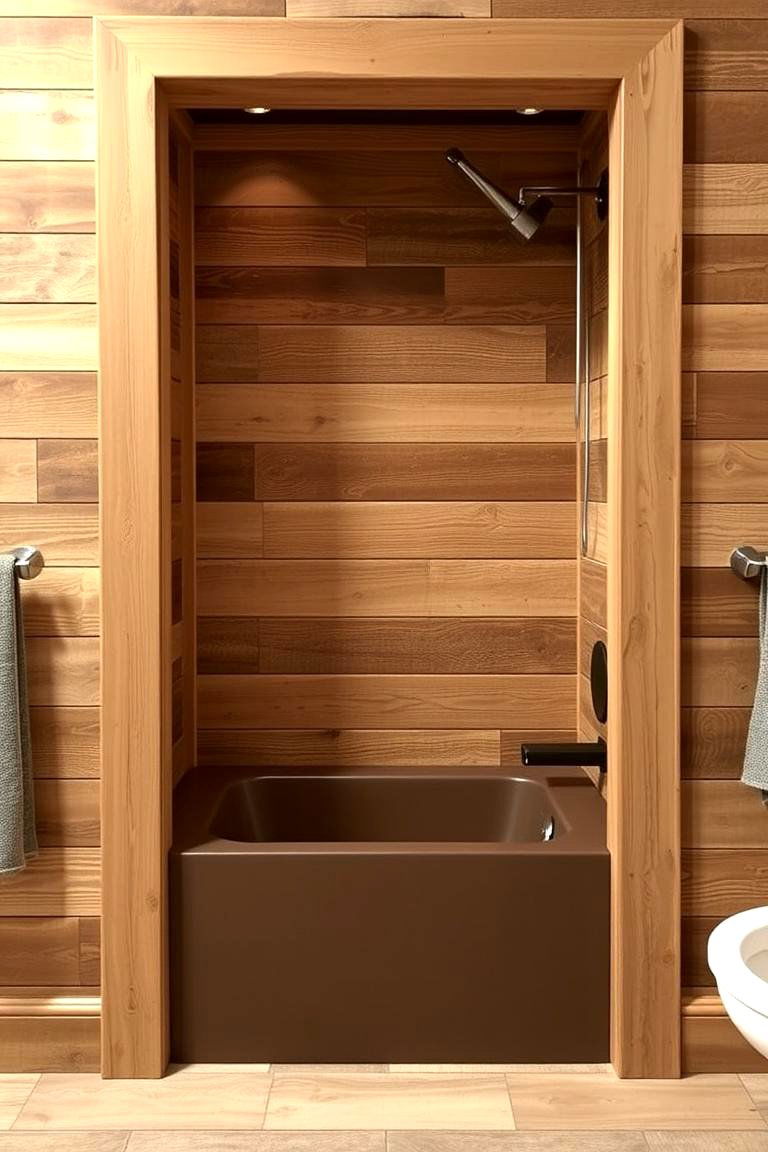 Rustic Wood Panel Surround - 24 Bathtub Surround Ideas