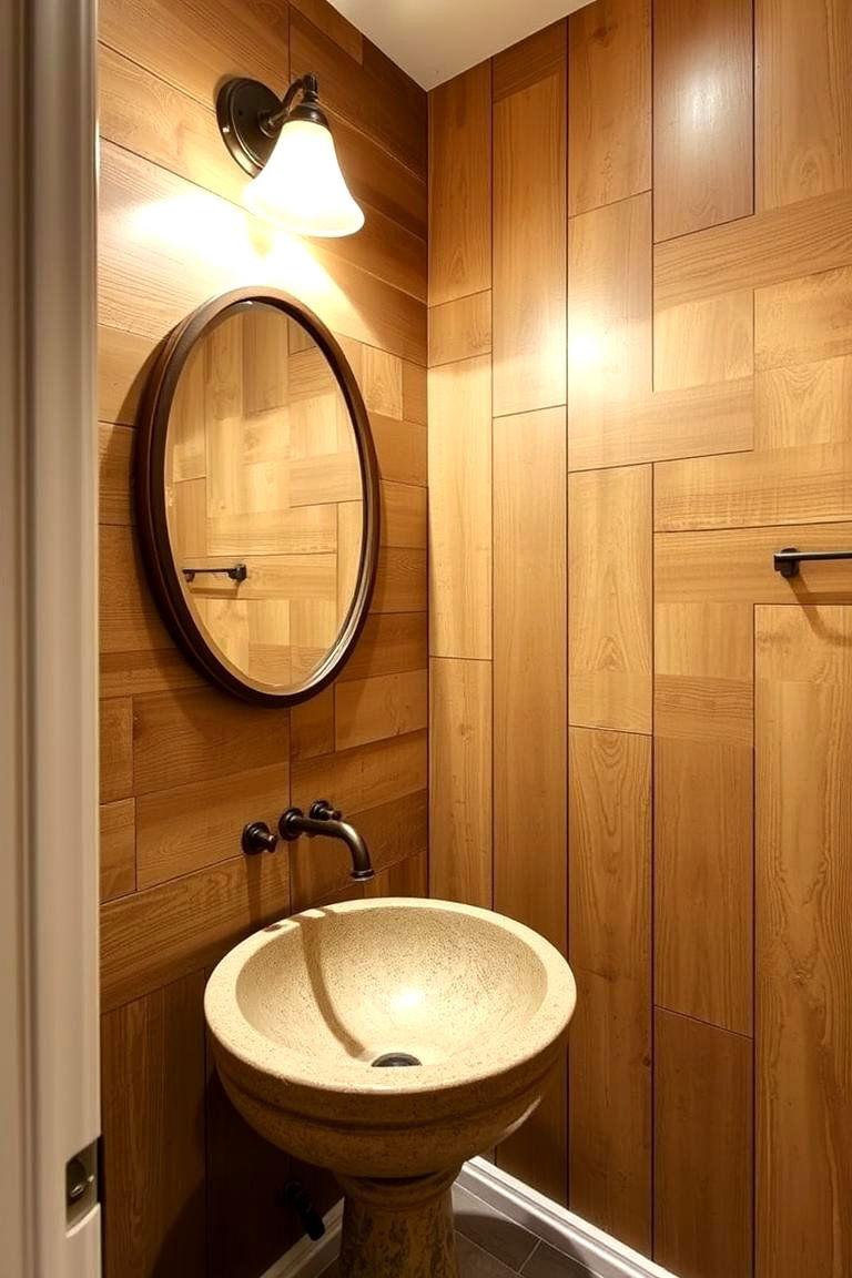 Rustic Wood Plank Effect - 24 Powder Room Wallpaper Ideas