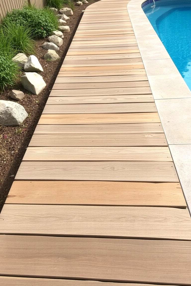 Rustic Wood Plank Walkway - 24 Above Ground Pool Walkway Ideas
