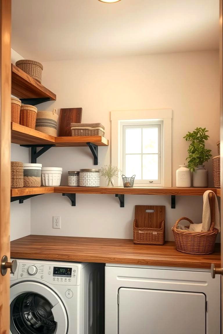 Rustic Wood Shelves - 24 Laundry Room Shelving Ideas