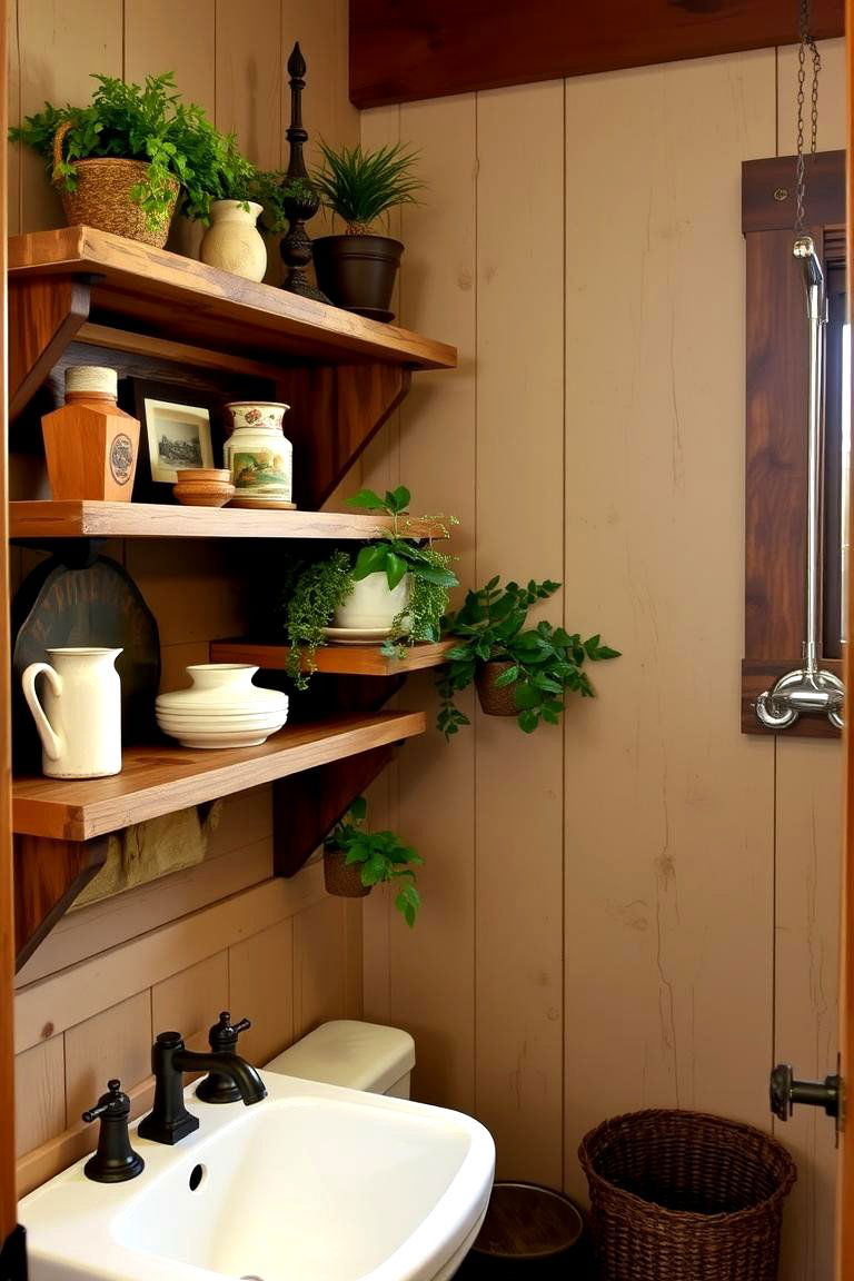 Rustic Wood Shelves - 24 Country Bathroom Ideas