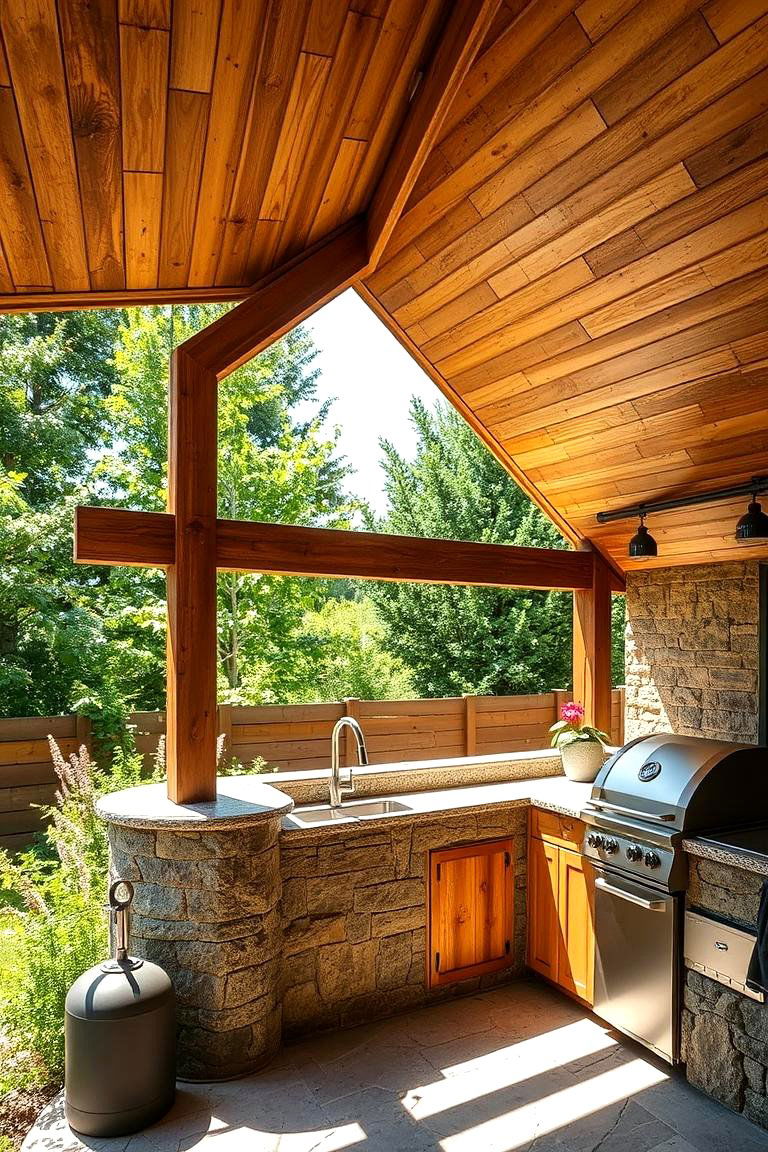 Rustic Wood Shingle Roof - 24 Outdoor Kitchen Roof Ideas