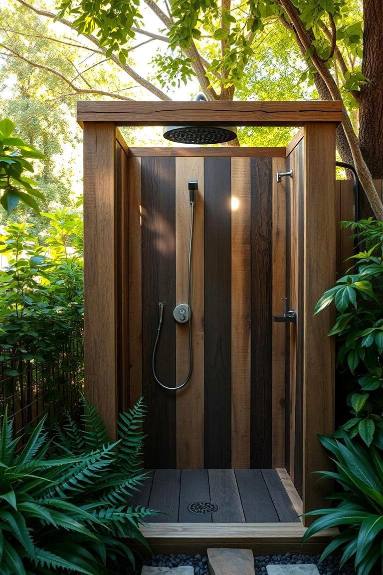 Rustic Wood Shower Enclosure - 24 Outdoor Bathroom Ideas