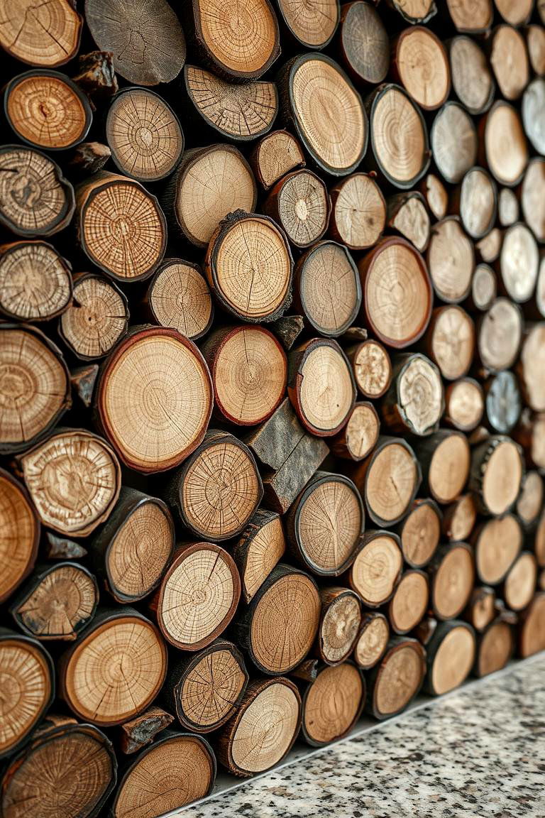 Rustic Wood Slice Mosaic Backsplash - 24 Rustic Backsplash Ideas