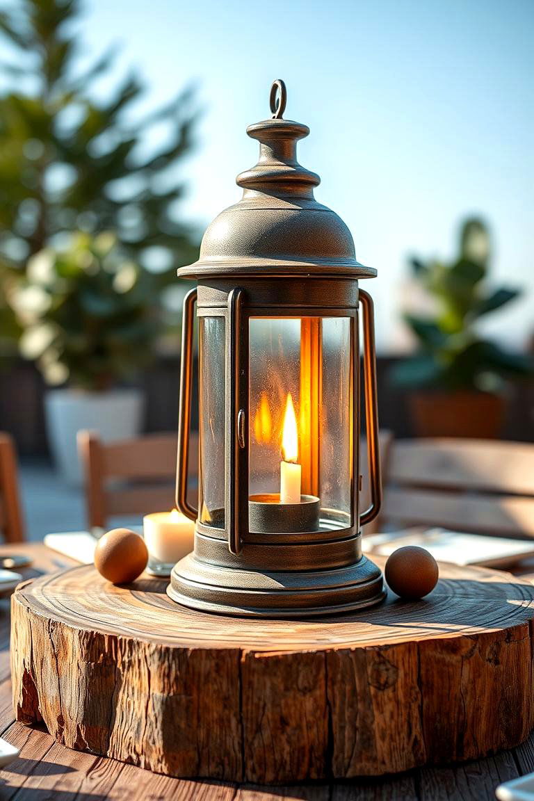 Rustic Wood and Lantern Centerpiece - 24 Centerpiece Ideas