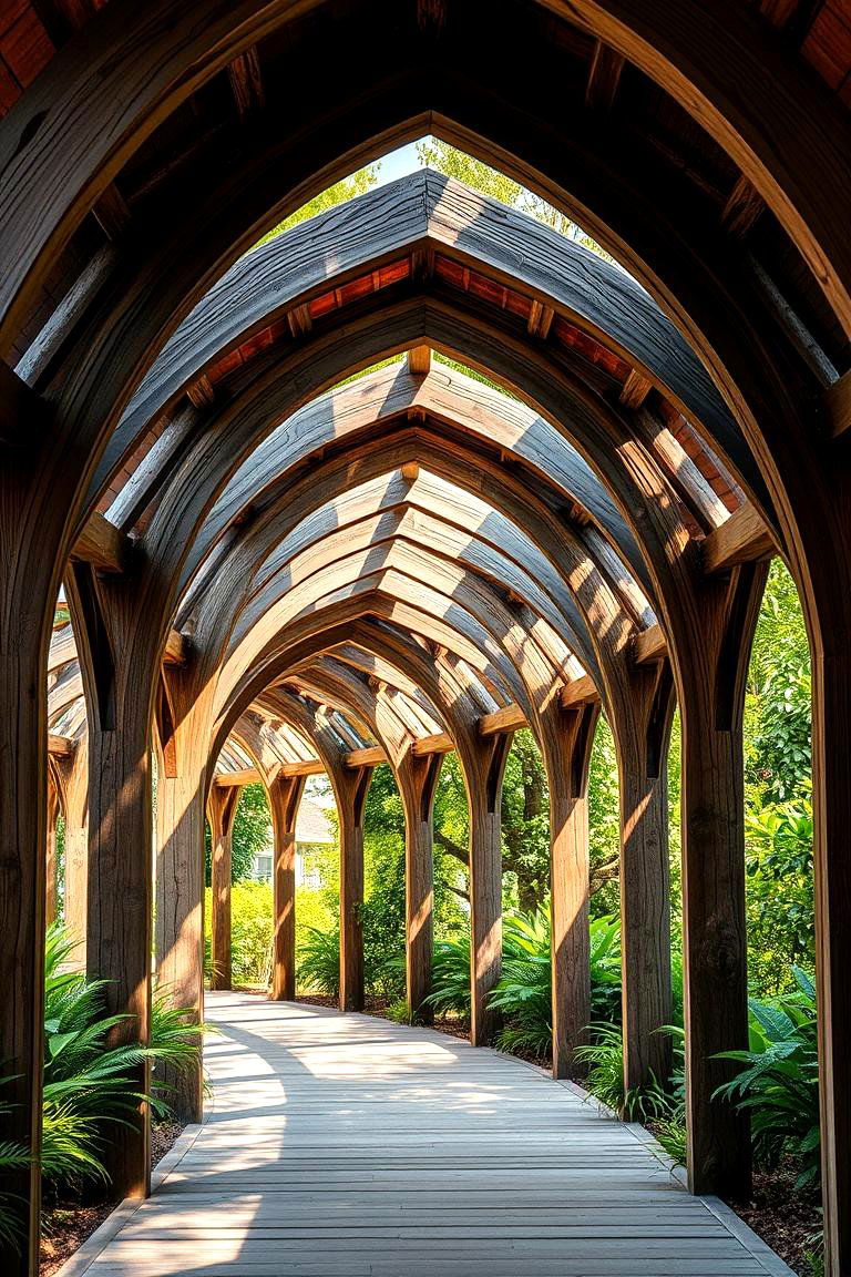 Rustic Wooden Arched Walkway - 24 Covered Walkway Ideas
