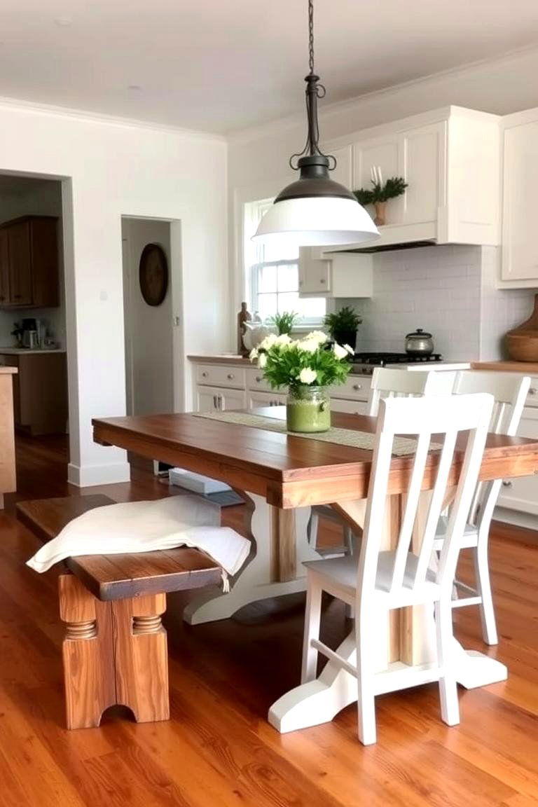 Rustic Wooden Bench - 24 Eat in Kitchen Ideas