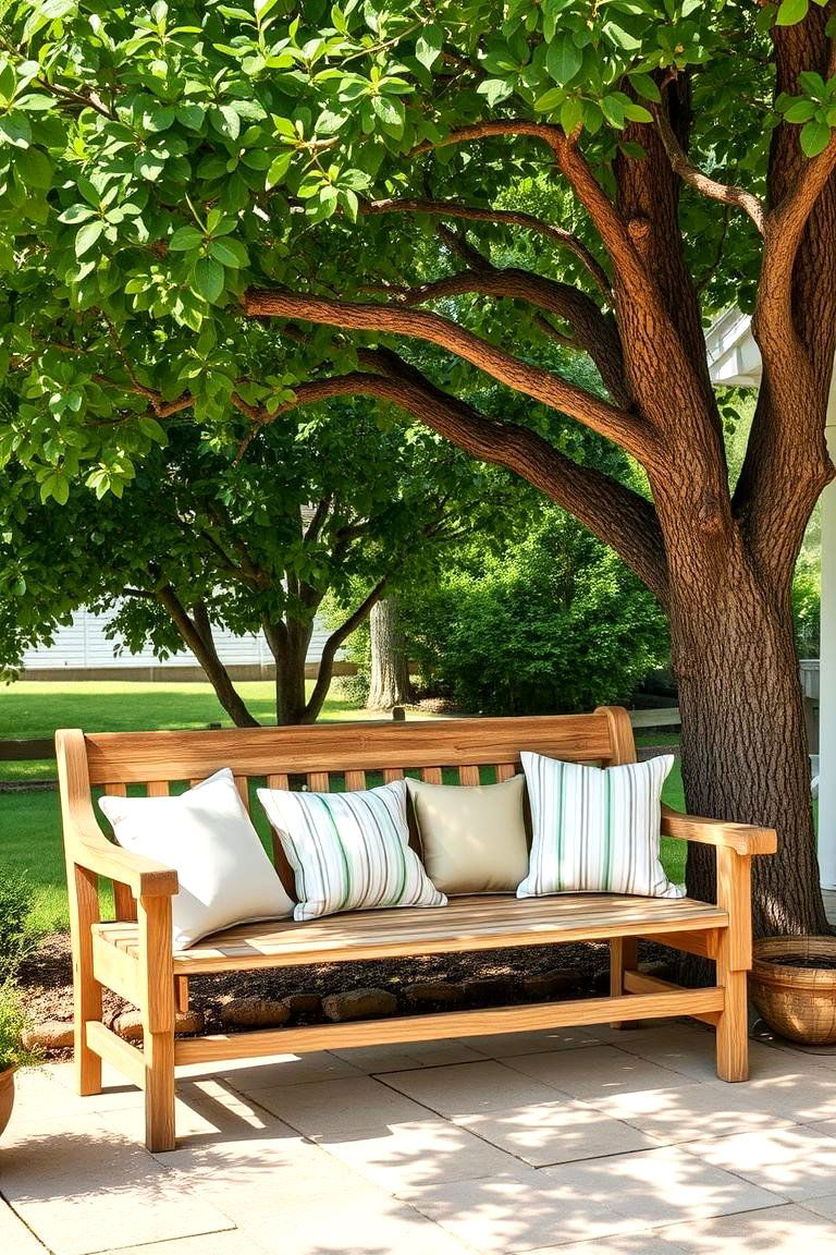 Rustic Wooden Bench - 24 Farmhouse Patio Ideas