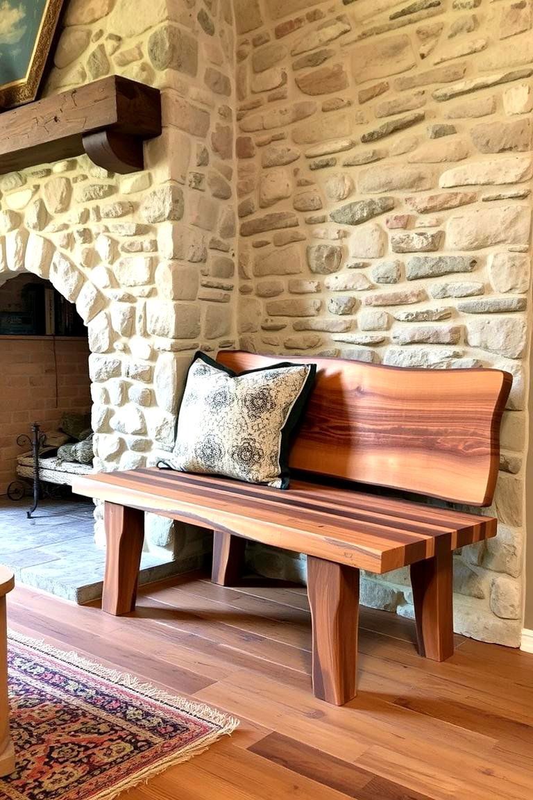 Rustic Wooden Bench - 24 Fireplace Bench Ideas