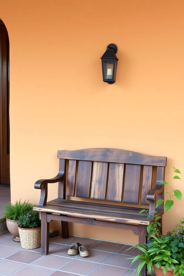 Rustic Wooden Bench - 24 spanish style front porch ideas