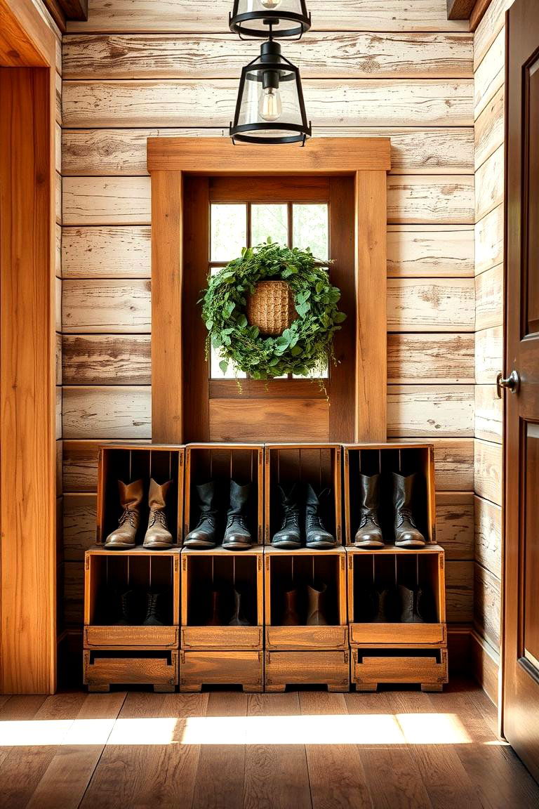 Rustic Wooden Boot Crates - 24 Boot Storage Ideas