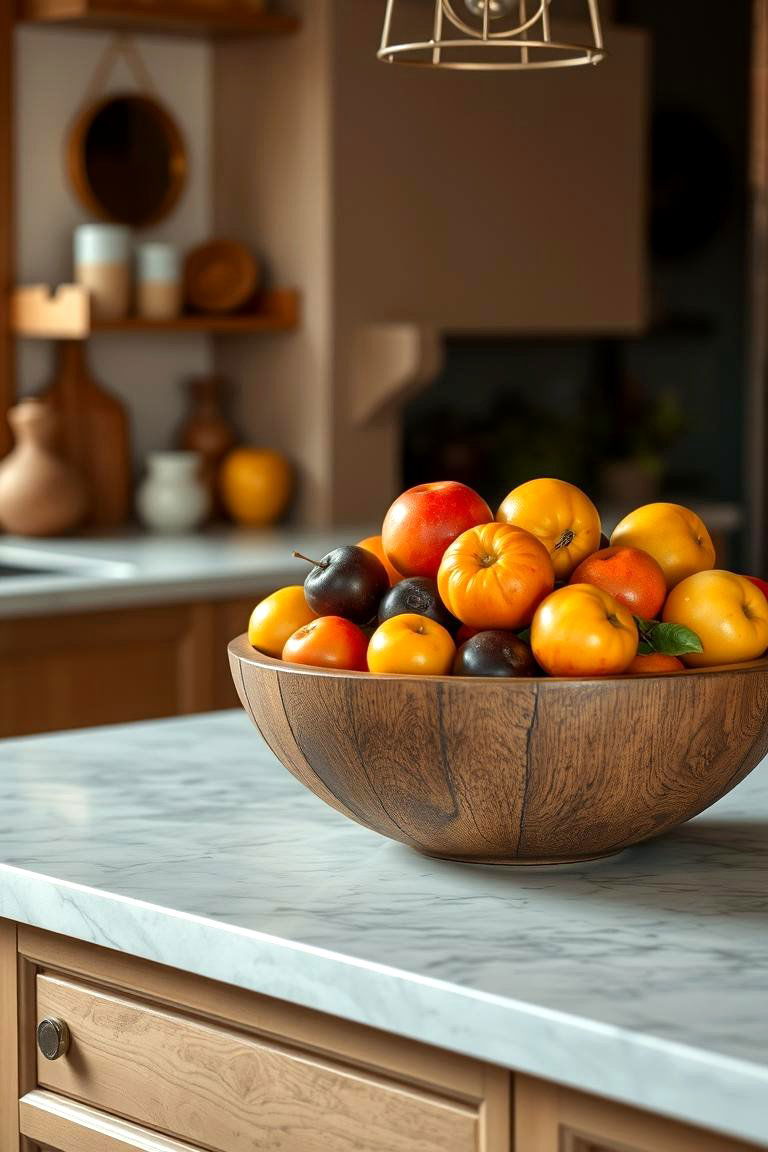 Rustic Wooden Bowl with Seasonal Fruits - 24 Kitchen Island Centerpiece Ideas