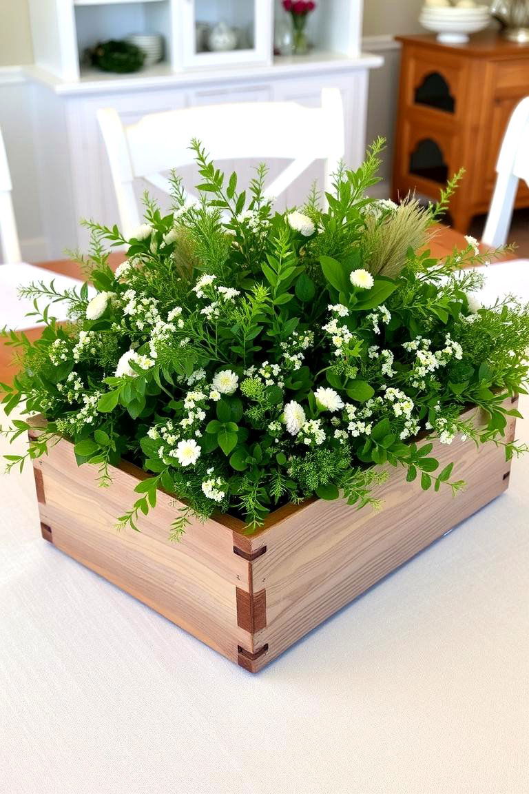 Rustic Wooden Box with Greenery - 24 Dining Table Centerpiece Ideas