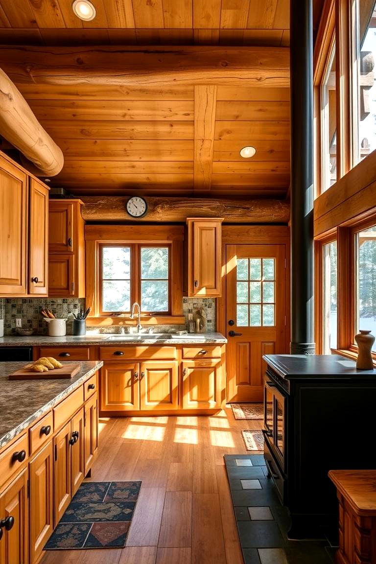 Rustic Wooden Cabinets for a Natural Look - 24 Mountain House Kitchen Ideas