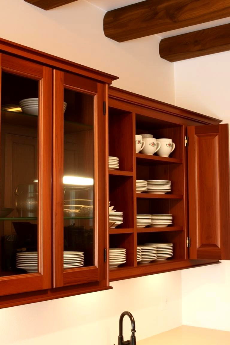 Rustic Wooden Cabinets with Open Shelving - 24 Mediterranean Kitchen Ideas
